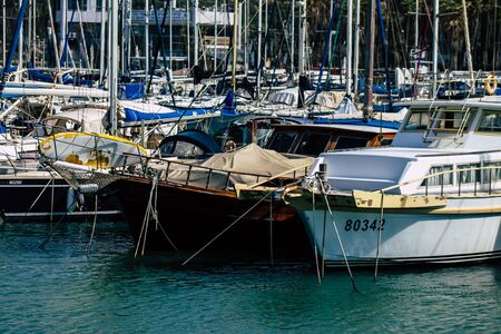 Tel Aviv Israel February 12, 2020 View of boats moored in Tel Aviv marina in winter