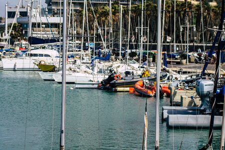 Tel Aviv Israel February 12, 2020 View of boats moored in Tel Aviv marina in winter