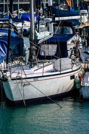 Tel Aviv Israel February 12, 2020 View of boats moored in Tel Aviv marina in winter