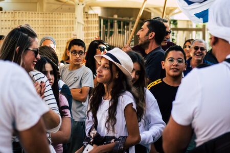 Jerusalem Israel October 06, 2019 View of unknown Israeli people playing music for a religious...
