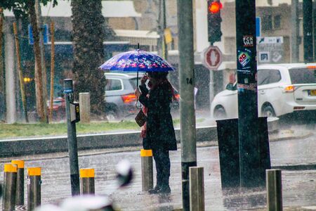 Tel Aviv Israel February 19, 2020 View of unidentified people walking in the streets of Tel Aviv...