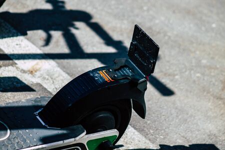 Tel Aviv Israel February 20, 2020 View of an electric scooter parked in the streets of Tel Aviv in the afternoonのeditorial素材