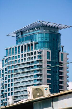 Tel Aviv Israel February 20, 2020 View of the facade of a modern buildings in the streets of Tel...