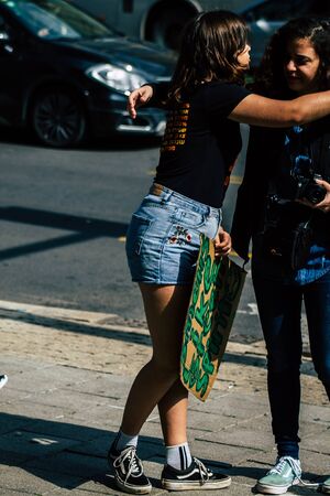 Tel Aviv Israel February 21, 2020 View of unidentified Israeli teenagers demonstrating in front of...