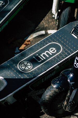 Tel Aviv Israel February 20, 2020 View of an electric scooter parked in the streets of Tel Aviv in...