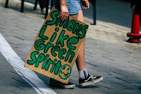 Tel Aviv Israel February 21, 2020 View of unidentified Israeli teenagers demonstrating in front of the Tel Aviv town hall against global warming and supporting Greta Thunbergのeditorial素材
