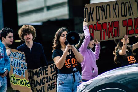 Tel Aviv Israel February 21, 2020 View of unidentified Israeli teenagers demonstrating in front of...