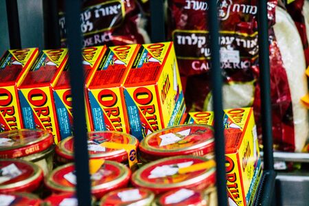 Tel Aviv Israel February 25, 2020 Closeup of various products sold in a grocery in the streets of Tel Avivの写真素材