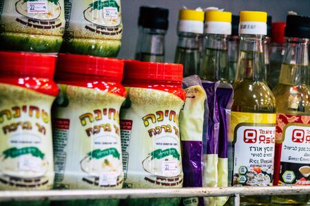 Tel Aviv Israel February 25, 2020 Closeup of various products sold in a grocery in the streets of Tel Avivの写真素材