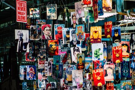 Tel Aviv Israel February 20, 2020 Closeup of decorative objects sold in a souvenirs shop in the streets of Tel Avivのeditorial素材