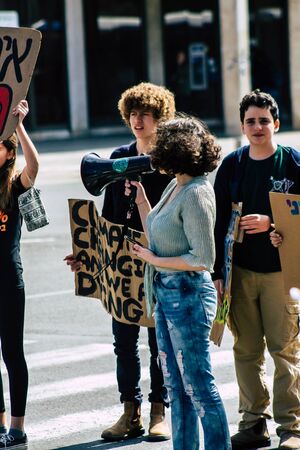 Tel Aviv Israel February 21, 2020 View of unidentified Israeli teenagers demonstrating in front of...