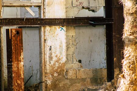 Tel Aviv Israel February 20, 2020 View of an old abandoned house being destroyed on the streets of Tel Aviv in the afternoonのeditorial素材