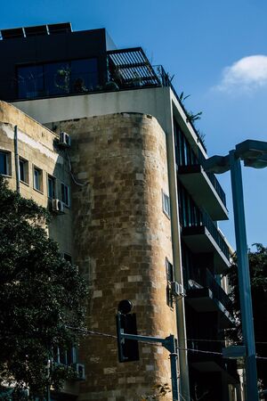 Tel Aviv Israel February 20, 2020 View of the facade of a modern buildings in the streets of Tel...