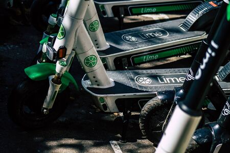 Tel Aviv Israel February 20, 2020 View of an electric scooter parked in the streets of Tel Aviv in...