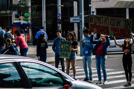 Tel Aviv Israel February 21, 2020 View of unidentified Israeli teenagers demonstrating in front of...