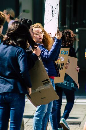 Tel Aviv Israel February 21, 2020 View of unidentified Israeli teenagers demonstrating in front of the Tel Aviv town hall against global warming and supporting Greta Thunbergのeditorial素材
