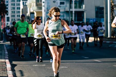 Tel Aviv Israel February 28, 2020 View of unidentified people running the marathon in the streets of...