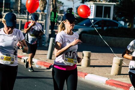 Tel Aviv Israel February 28, 2020 View of unidentified people running the marathon in the streets of...