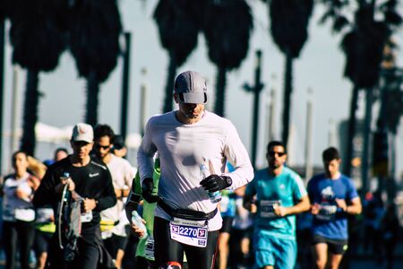 Tel Aviv Israel February 28, 2020 View of unidentified people running the marathon in the streets of Tel Aviv in the morningの写真素材