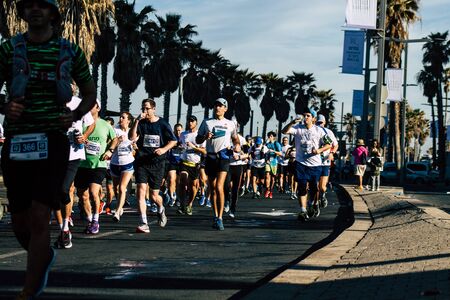 Tel Aviv Israel February 28, 2020 View of unidentified people running the marathon in the streets of...