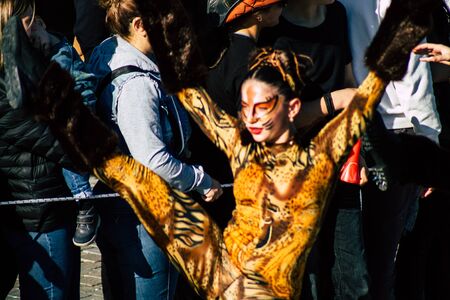 Paphos Cyprus March 01, 2020 View of unidentified people taking part in the Paphos carnival in the afternoonの写真素材