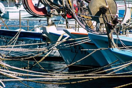 Paphos Cyprus March 01, 2020 View of boats moored in the harbour of Paphos in the afternoonの写真素材