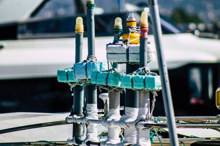 Paphos Cyprus March 01, 2020 View of boats moored in the harbour of Paphos in the afternoonの写真素材