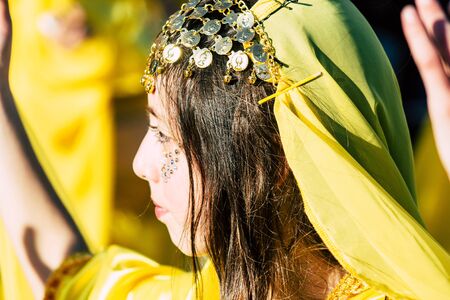 Paphos Cyprus March 01, 2020 View of unidentified people taking part in the Paphos carnival in the afternoonの写真素材