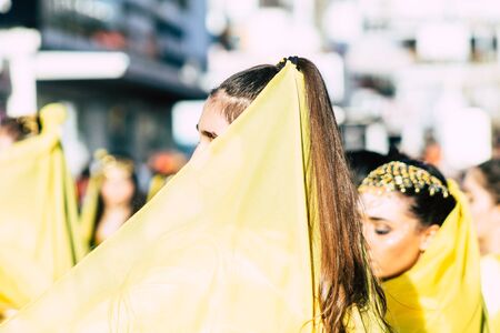 Paphos Cyprus March 01, 2020 View of unidentified people taking part in the Paphos carnival in the...