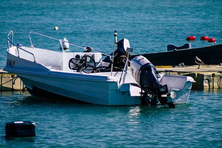 Paphos Cyprus March 01, 2020 View of boats moored in the harbour of Paphos in the afternoonの写真素材
