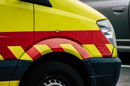 Paphos Cyprus March 05, 2020 View of a traditional ambulance parked in the streets of Paphos in the...