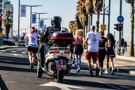 Tel Aviv Israel February 28, 2020 View of a Israeli police in the streets during the Marathon of Tel Avivの写真素材