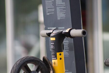 Paphos Cyprus March 11, 2020 View of electric scooter for hire in the streets of Limassolの写真素材