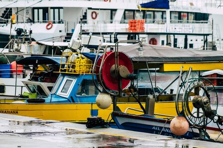 Limassol Cyprus March 12, 2020 View of boats moored in the marina of Limassol during a raining day