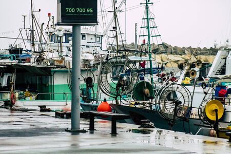 Limassol Cyprus March 12, 2020 View of boats moored in the marina of Limassol during a raining dayの写真素材