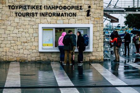 Limassol Cyprus March 12, 2020 View of unidentified people walking in the streets of Limassol during...