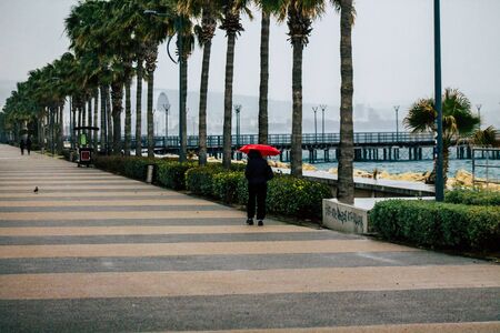 Limassol Cyprus March 12, 2020 View of unidentified people walking in the streets of Limassol during...