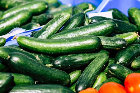 View of various vegetables sold at the market of Limassol in the morningの写真素材