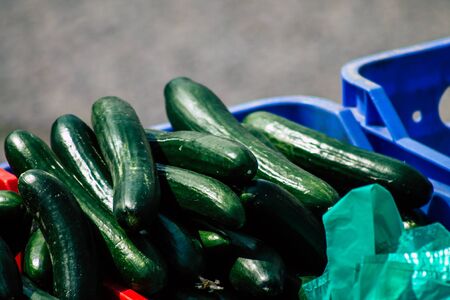 Limassol Cyprus March 14, 2020 View of various vegetables sold at the market of Limassol in the morningの写真素材