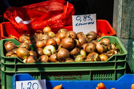 Limassol Cyprus March 14, 2020 View of various vegetables sold at the market of Limassol in the morningの写真素材