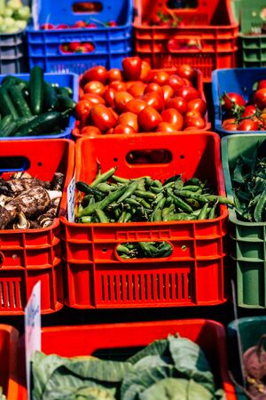 Limassol Cyprus March 14, 2020 View of various vegetables sold at the market of Limassol in the morningの写真素材