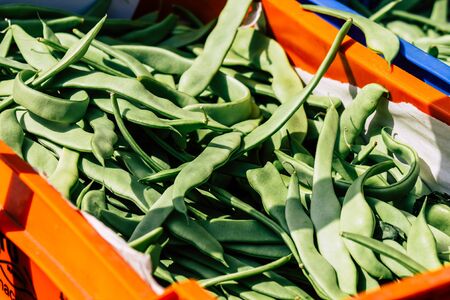 View of various vegetables sold at the market of Limassol in the morningの写真素材