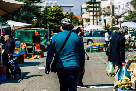 View of an unidentified people shopping at the market of Limassol in the morningの写真素材