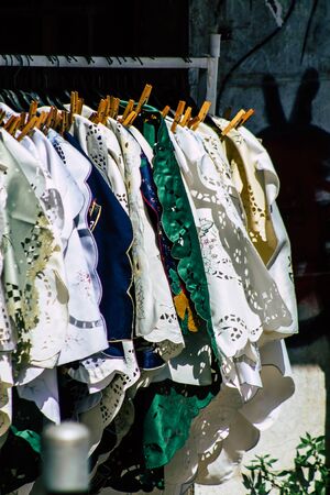 View of decorative objects sold in a souvenir shop in Limassol in the afternoonの写真素材