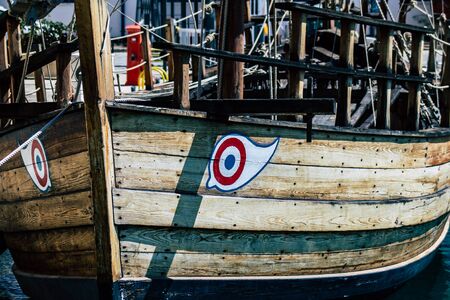 Limassol Cyprus March 17, 2020 Closeup of boats moored in the marina of Limassol in the afternoonの写真素材