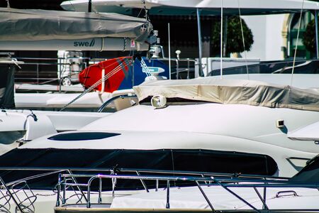 Limassol Cyprus March 17, 2020 Closeup of boats moored in the marina of Limassol in the afternoonの写真素材