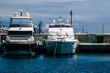 Limassol Cyprus March 17, 2020 Closeup of boats moored in the marina of Limassol in the afternoonの写真素材