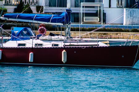Limassol Cyprus March 17, 2020 Closeup of boats moored in the marina of Limassol in the afternoonの写真素材