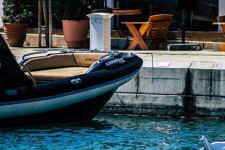 Limassol Cyprus March 17, 2020 Closeup of boats moored in the marina of Limassol in the afternoonの写真素材