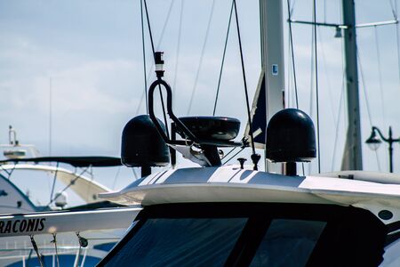 Limassol Cyprus March 17, 2020 Closeup of boats moored in the marina of Limassol in the afternoon